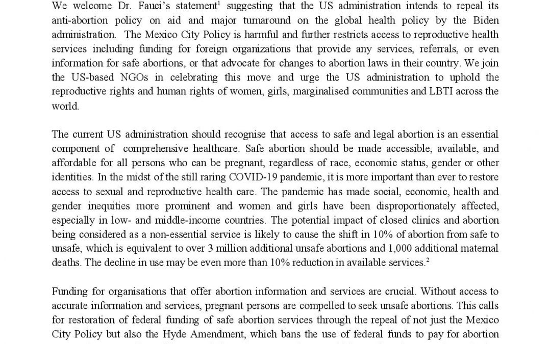 Statement regarding Protecting Reproductive Freedom