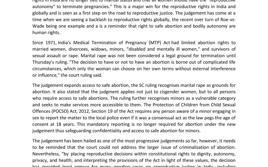 SAIGE Statement on India’s Supreme Court Ruling on Abortion Rights