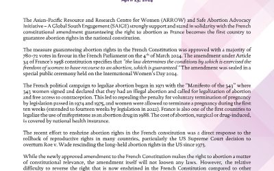 Statement on the French Constitutional Right to Abortion and Arizona decision to re-enforce near-total Abortion Ban
